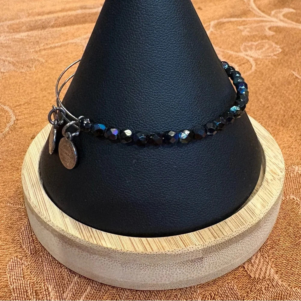 Alex and Ani Black with Blue Sheen Beaded Expandable Bracelet
